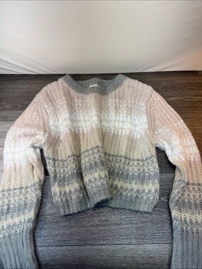 Mystree Ombre Knit Crewneck Sweater in Gray and Cream SZ small
